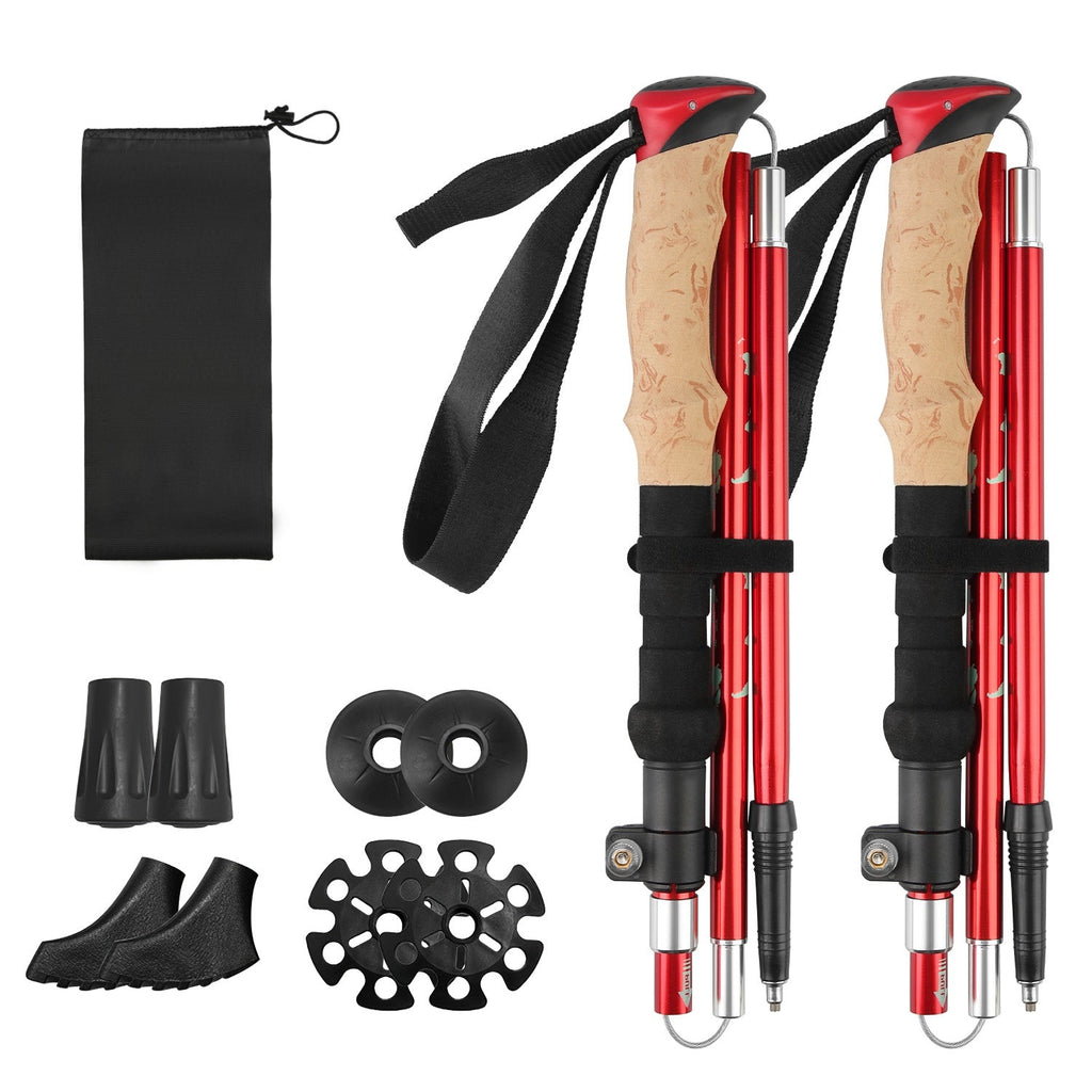 2Pcs Walking Sticks Collapsible Hiking Poles Folding Aluminum Trekking Poles Adjustable Hiking Sticks with EVA Foam Grips for Backpacking Hiking Mount